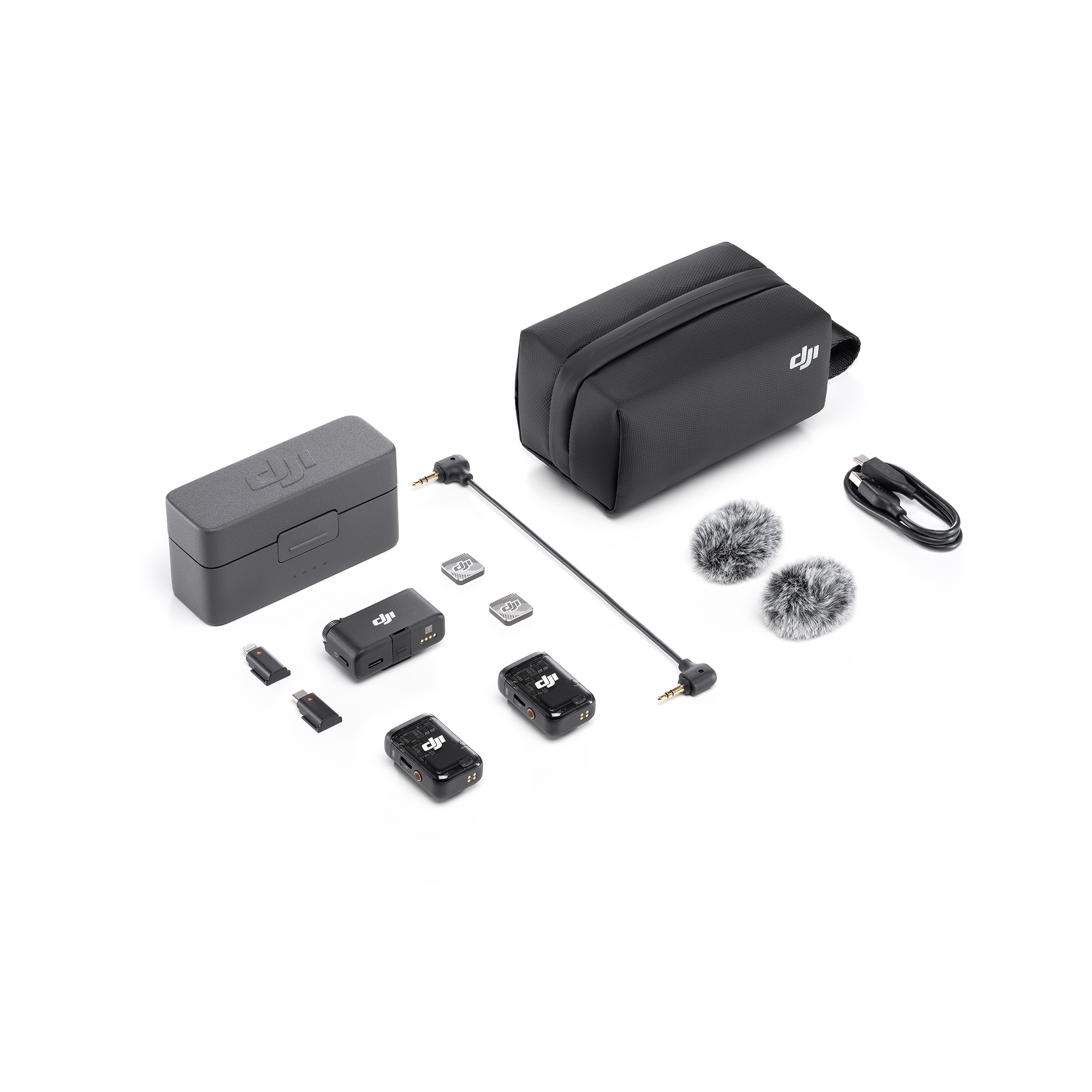 DJI Mic 2 (2 TX + 1 RX + Charging Case) kutu içeriği