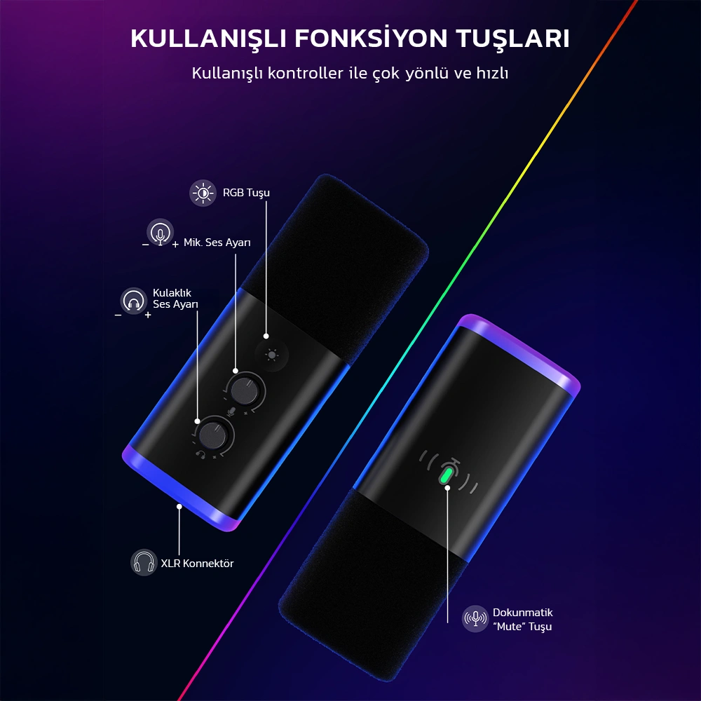 AM8T XLR veya USB RGB Dinamik Mikrofon