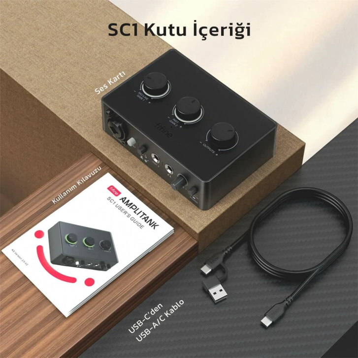 Fifine SC1 USB Ses Kartı - kutu içeriği