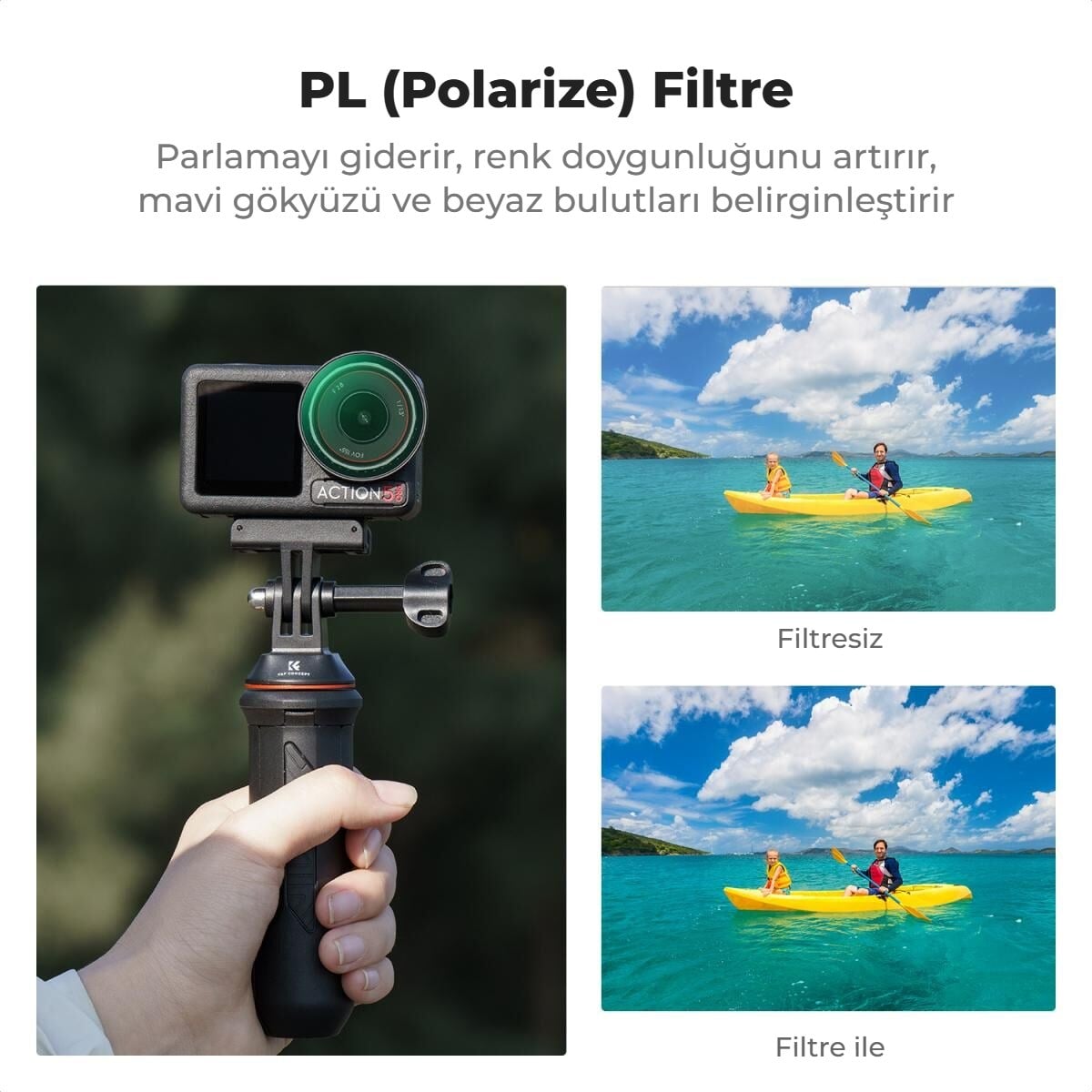 PL filtre ile mavi gökyüzü ve beyaz bulutlar