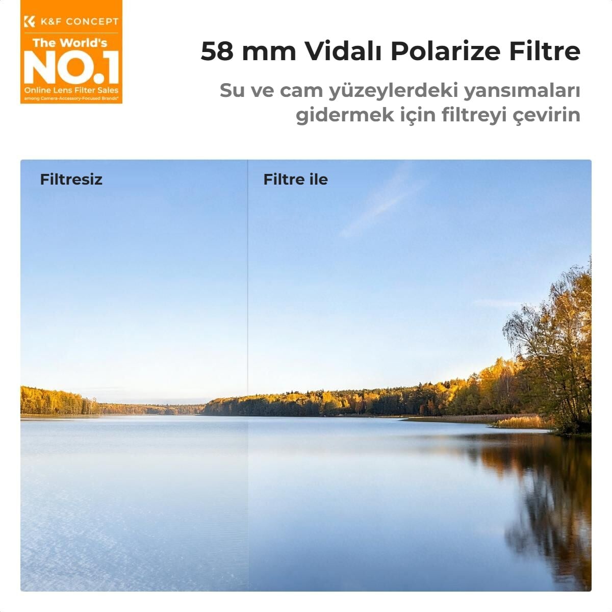 Polarize filtre ile göl manzarası karşılaştırması
