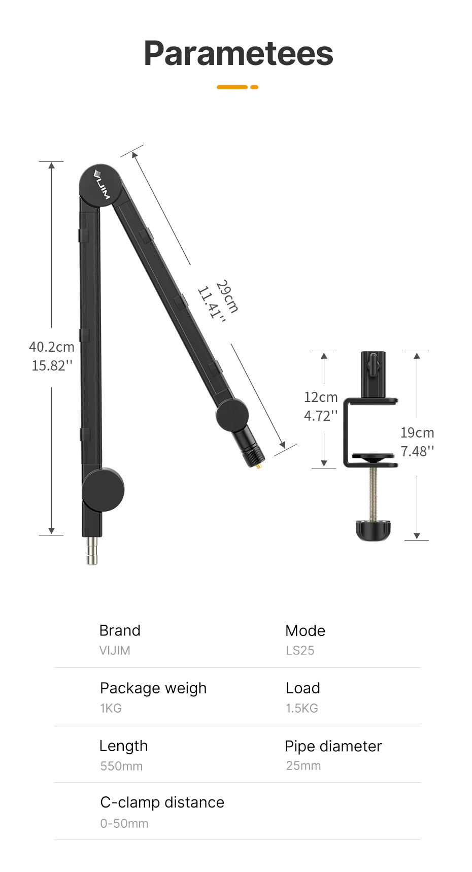 VIJIM LS25 Ayaralanabilir Kamera ve Işık Masa Montaj Standı