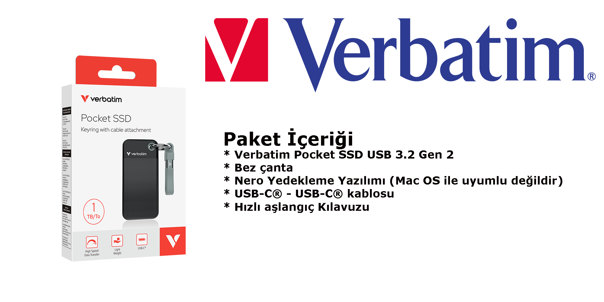 Verbatim Pocket SSD 1TB - kutu içeriği
