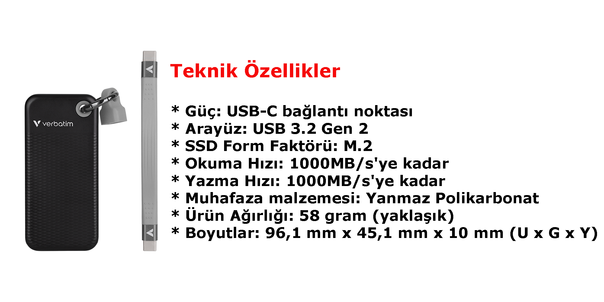 Verbatim Pocket SSD 1TB - teknik özellikleri