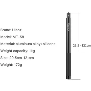 Ulanzi 121CM 1/4 inç Vida Girişli Selfie Çubuğu (MT-58)