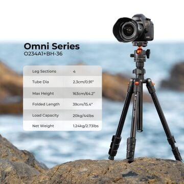 K&F Concept 163cm Alüminyum Tripod (O234A1+BH-36)