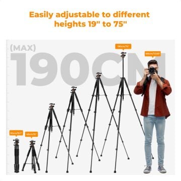 K&F Concept 190cm Alüminyum Tripod (S255A3+BH-36)