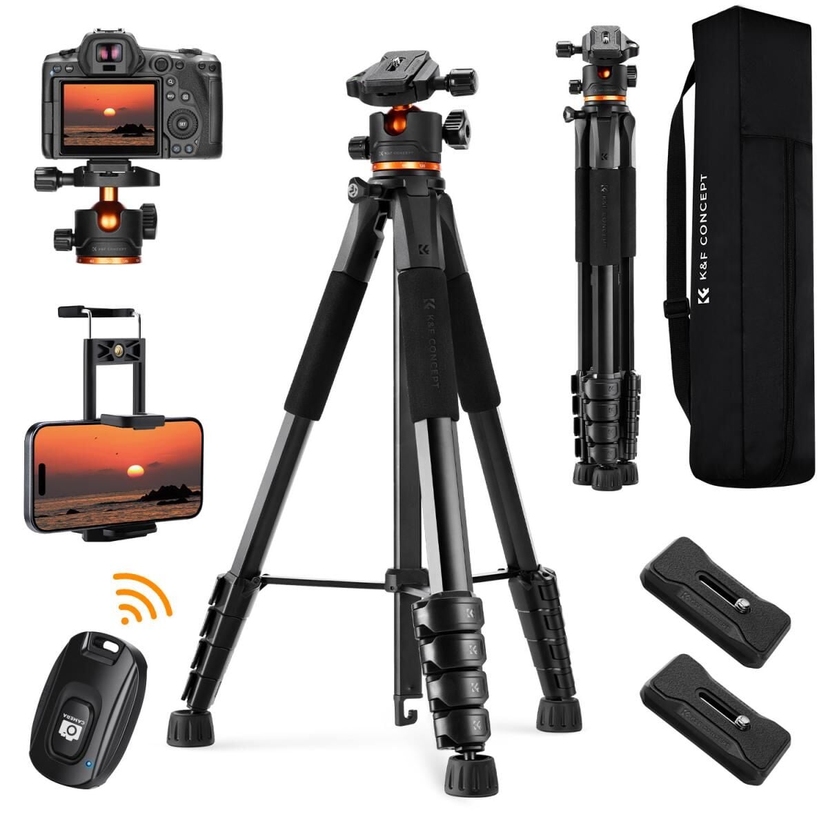 K&F Concept 190cm Alüminyum Tripod (S255A3+BH-36)