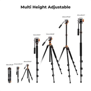 K&F Concept 200cm Alüminyum Tripod (O234A7+FH-03)
