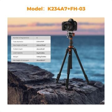 K&F Concept 200cm Alüminyum Tripod (O234A7+FH-03)