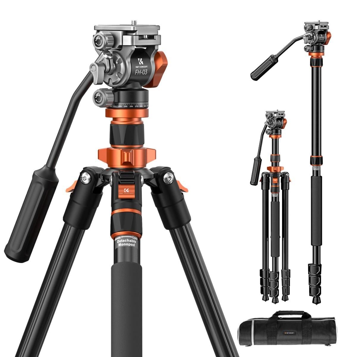 K&F Concept 200cm Alüminyum Tripod (O234A7+FH-03)