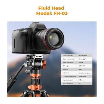 K&F Concept 200cm Alüminyum Tripod (O234A7+FH-03)