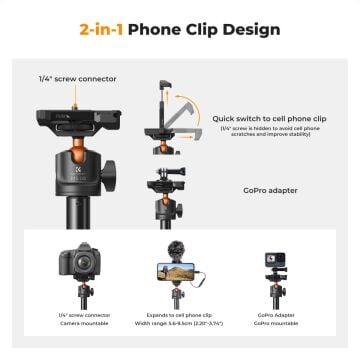 K&F Concept Bluetooth Selfie Çubuğu & Tripod (158cm)