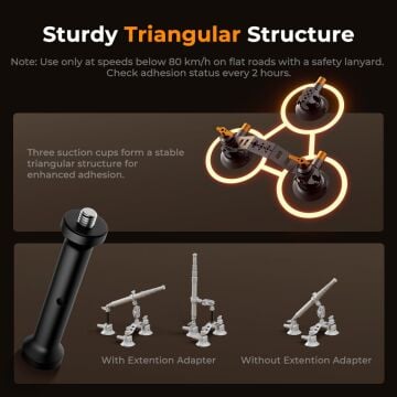 K&F Concept 3 in 1 Suction Cup Mount Kit + Extension Pole