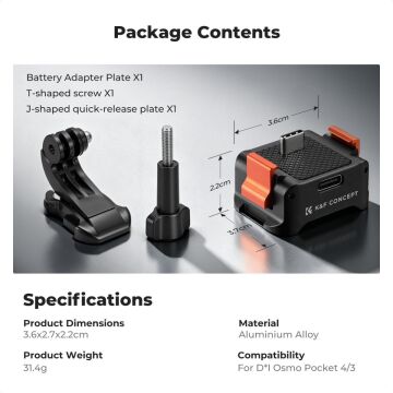 K&F Concept Osmo Pocket 4 için Şarj Soketli Stand