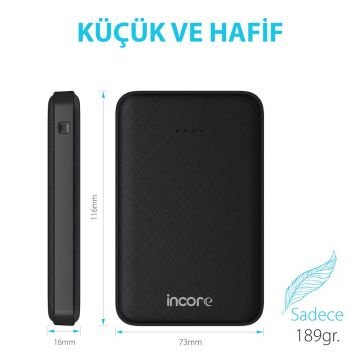 INCORE inPower 10000 mAh Siyah Taşınabilir Şarj Cihazı Powerbank