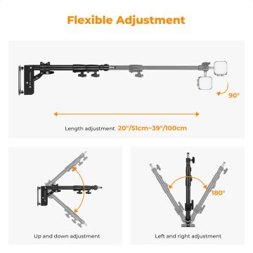 K&F Concept 100cm Duvara Monte Üçgen Bom Kolu
