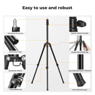 K&F Concept 200cm Alüminyum Katlanabilir Işık Tripod