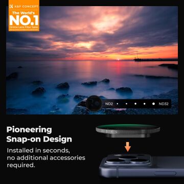 K&F Concept iPhone 17 Pro ve Pro Max için ND2-32 Filtre Black