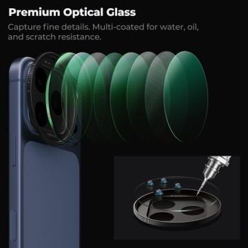 K&F Concept iPhone 17 Pro ve Pro Max için ND2-32 Filtre Black