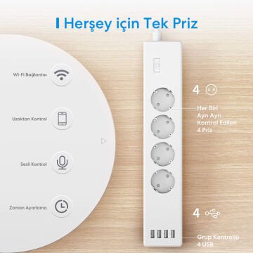 Meross Akıllı Wi-Fi Gerilim Koruyucu Priz (4'lü)