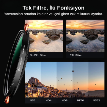 K&F Concept 82 mm ND2-32+CPL Filtre (2'si 1 Arada)