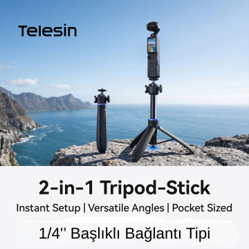 Mini Selfie Çubuğu & Tripod (1/4'' Vida Başlıklı)
