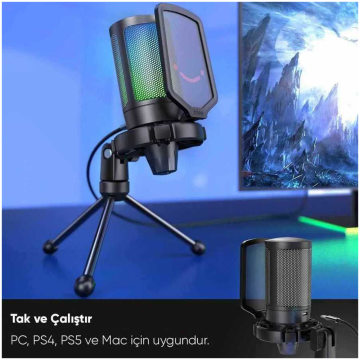 Fifine A6V USB Gaming Podcast Mikrofon Seti Siyah Renk