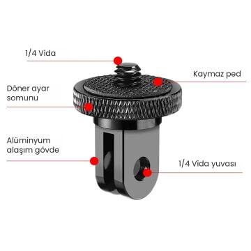 PULUZ 1/4 İnç Vidalı Metal Tripod Dönüştürücü Adaptör