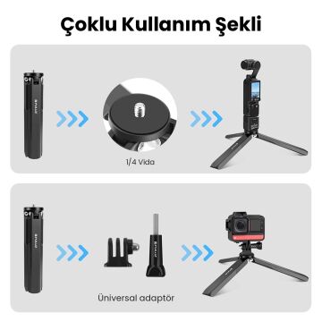 PULUZ Osmo Pocket ve Insta360 Uyumlu Mini Metal Tripod