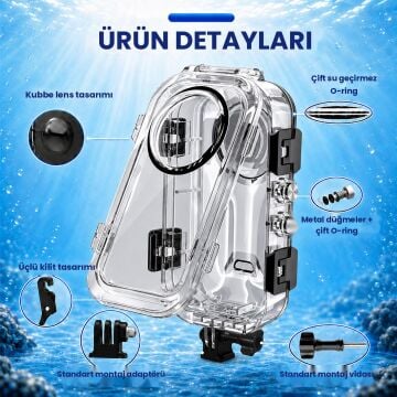 PULUZ Insta360 X6 60m Su Altı Dalış Kabı (Dive Case)