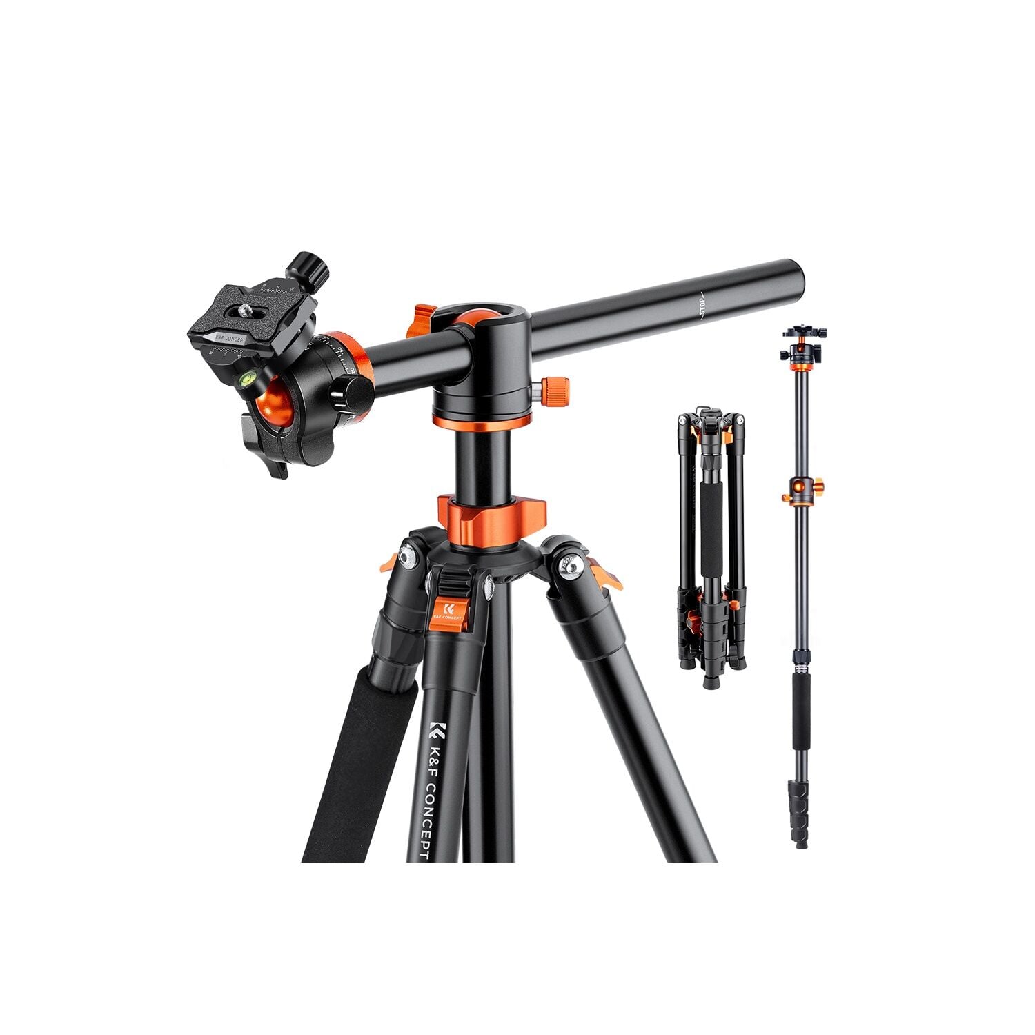 K&F Concept 185cm Yatay Kollu (Deve Boynu) Alüminyum Kamera Tripodu (T254A3+BH-28L)