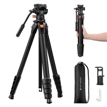 K&F Concept 185cm Fluid Kafa Başlık Alüminyum Tripod (A305A3+FH-04)