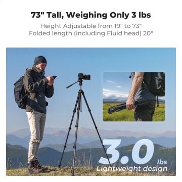 K&F Concept 185cm Fluid Kafa Başlık Alüminyum Tripod (A305A3+FH-04)