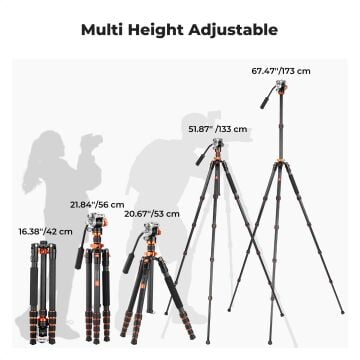 K&F Concept 170cm Omni Serisi Hidrolik Başlık Karbon Fiber Video Tripodu (Monopod Dönüşümlü) (O255C4+FH-03)