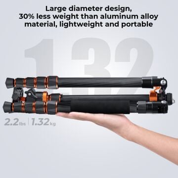 K&F Concept 172cm Karbon Fiber Seyahat Tripodu ve Telefon Tutucu (10kg Taşıma, 360° Ball Head) (D255C4+BH-28L)