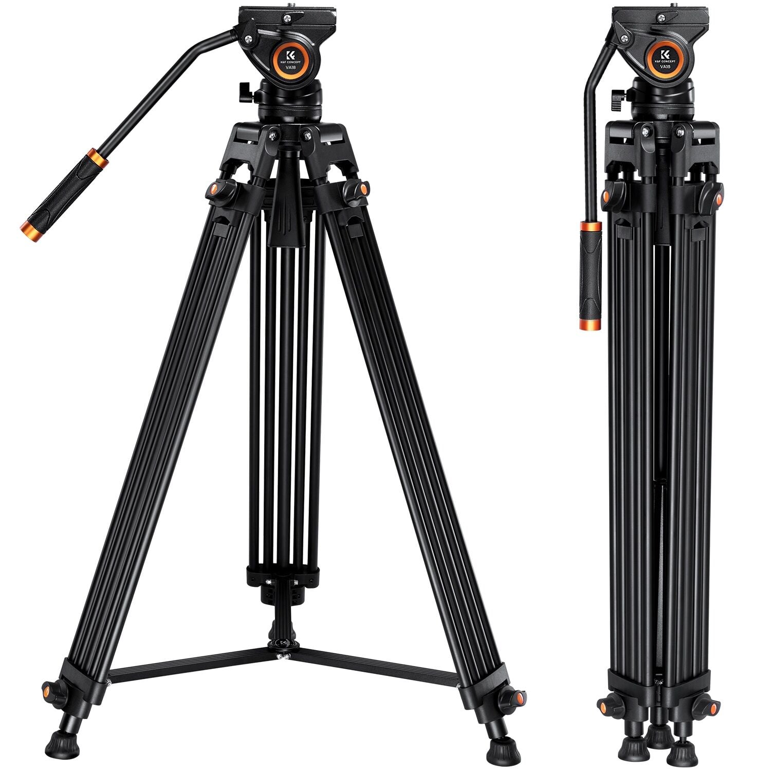 K&F Concept 183cm Profesyonel Ağır Hizmet Video Tripodu, Hidrolik Fluid Kafa (8kg Taşıma) (VA18+VH081)