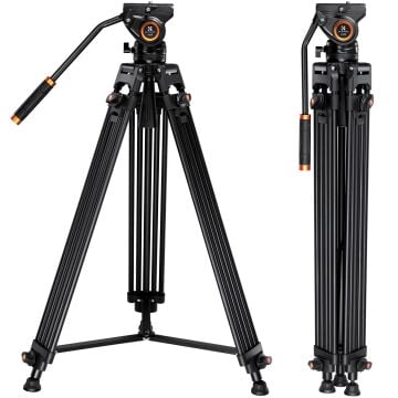 K&F Concept 183cm Profesyonel Ağır Hizmet Video Tripodu, Hidrolik Fluid Kafa (8kg Taşıma) (VA18+VH081)