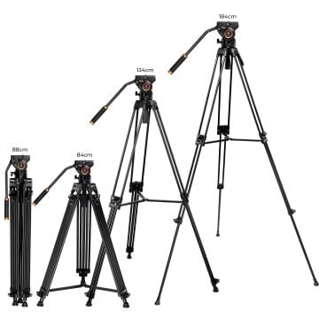 K&F Concept 183cm Profesyonel Ağır Hizmet Video Tripodu, Hidrolik Fluid Kafa (8kg Taşıma) (VA18+VH081)