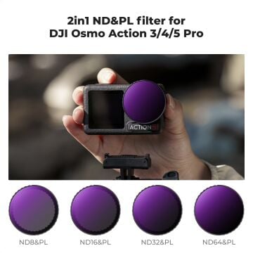 K&F Concept DJI Osmo Action 5 Pro Uyumlu Filtre Seti (ND8/PL ND16/PL ND32/PL ND64/PL Geçmeli)